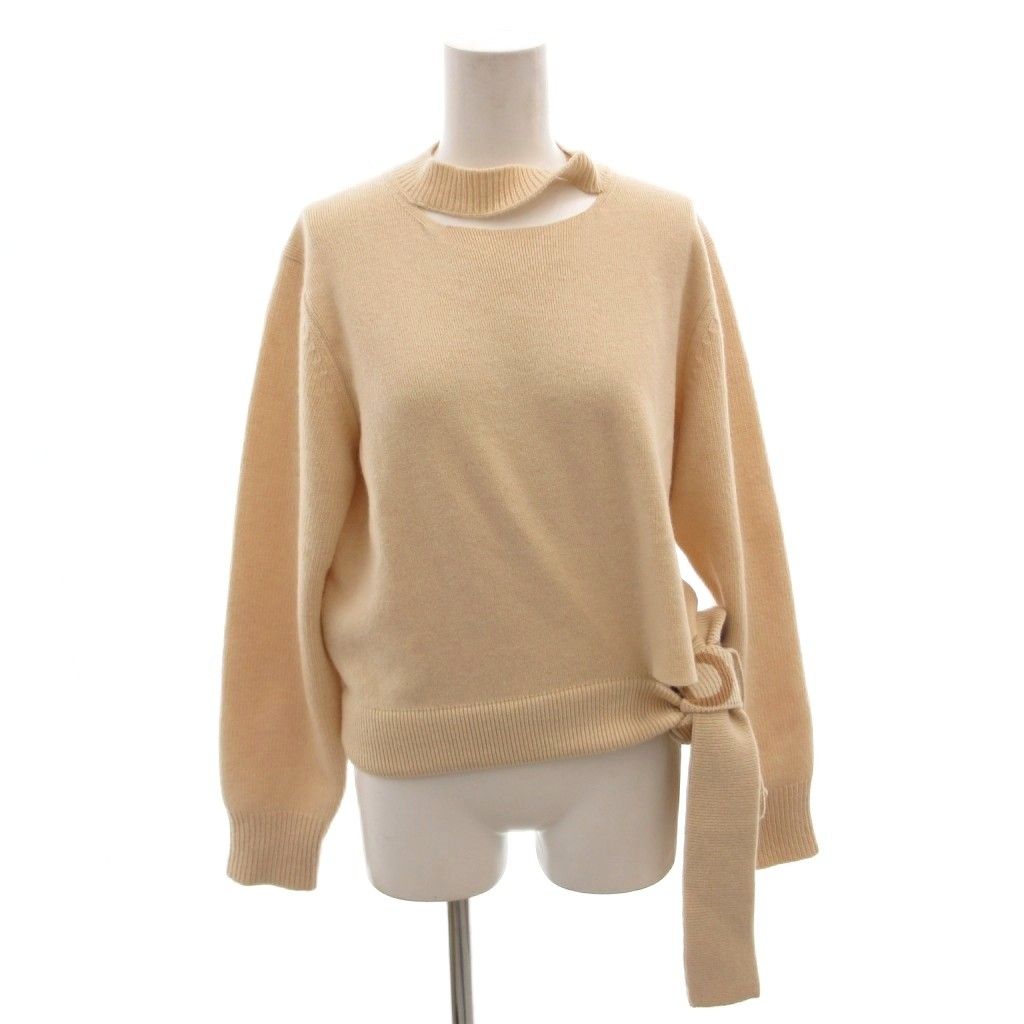 フェンディ FENDI カシミヤ混ニット セーター プルオーバー ハイネック ロゴ 長袖 38 ベージュ /FF ■GY57