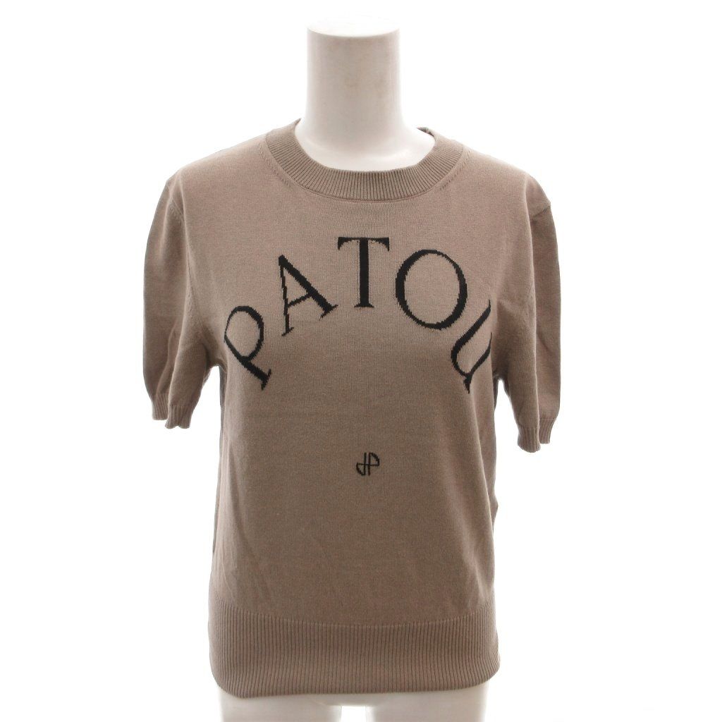 パトゥ PATOU ニット セーター クルーネック コットン ロゴ 半袖 M グレージュ /FF ■GY57