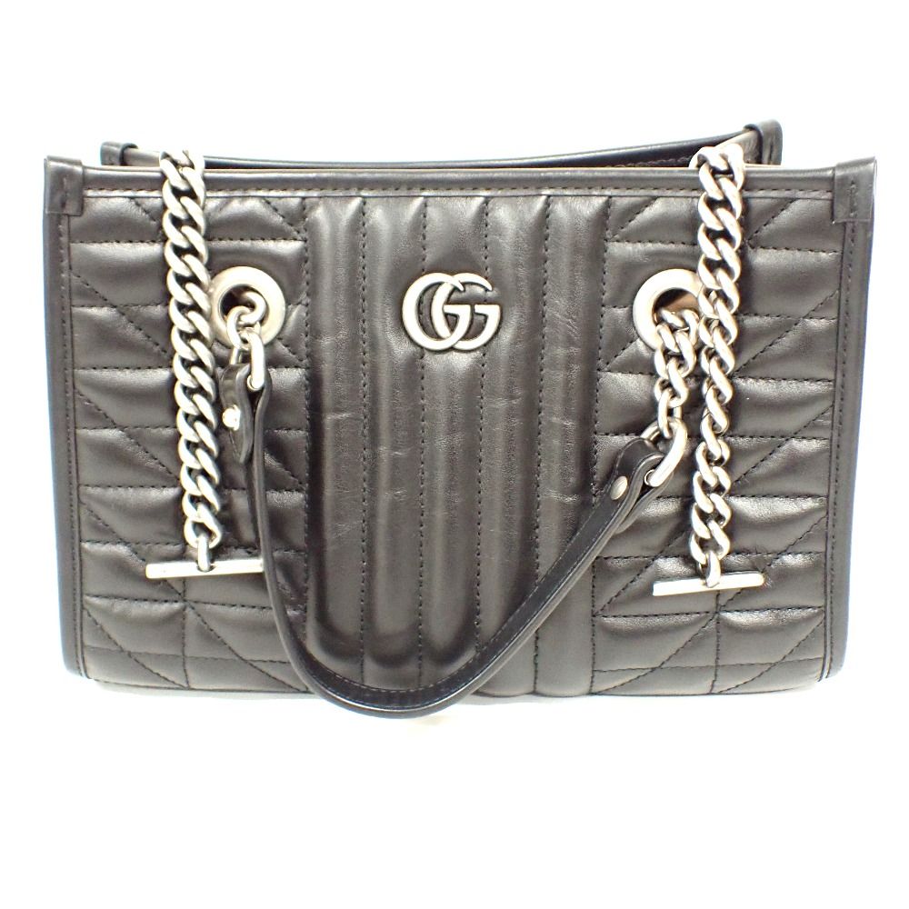 ID110291 グッチ トートバッグ GGマーモント スモールチェーントートバッグ 681483 レディース ブラック GUCCI 中古