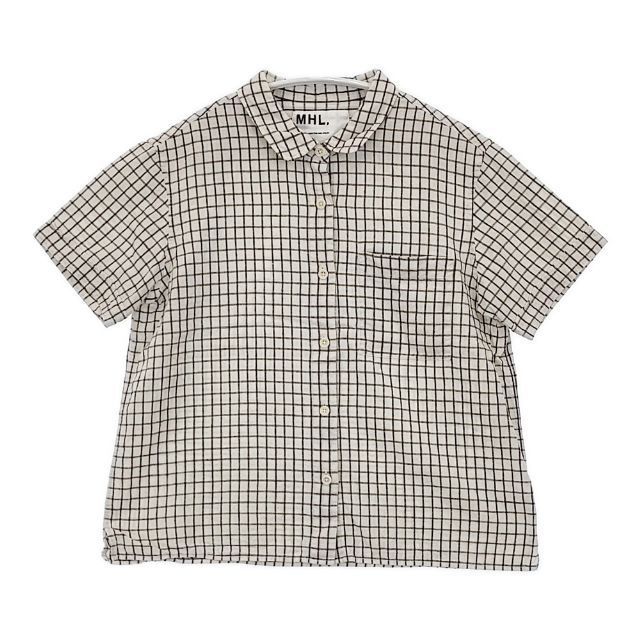 MHL. サンプル品 595-6152507 コットンリネン 丸襟 サイズ2 チェック 半袖シャツ ベージュ レディース エムエイチエル【中古】6-0514S∞