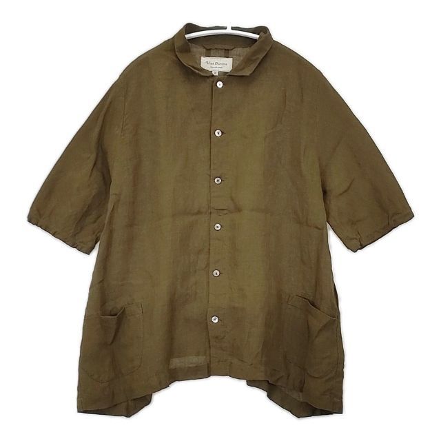 Vlas Blomme Washed Light Linen オープンカラーシャツ 定価31900円 13124063 コルトレイクリネン 半袖シャツ カーキ レディース ヴラスブラム【中古】6-0514S∞