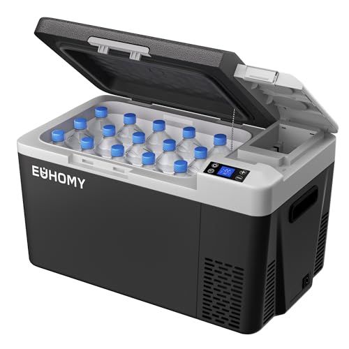 EUHOMY 車載冷蔵庫 バッテリー内蔵可能 ポータブル冷蔵庫 23L USB出力ポート搭載 スマホなど充電可能 固定用穴付き LED庫内灯 -20℃?10℃ 急速冷凍 コンプレッサー式 MAX/ECOモード 3WAY電源対応 AC100V af04fcef