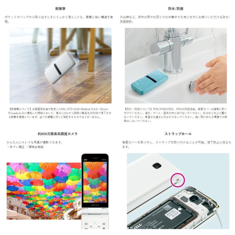 美品】GRATINA KYF42 au SIMロック解除済 4G LTE ブラック 防水 白ロム