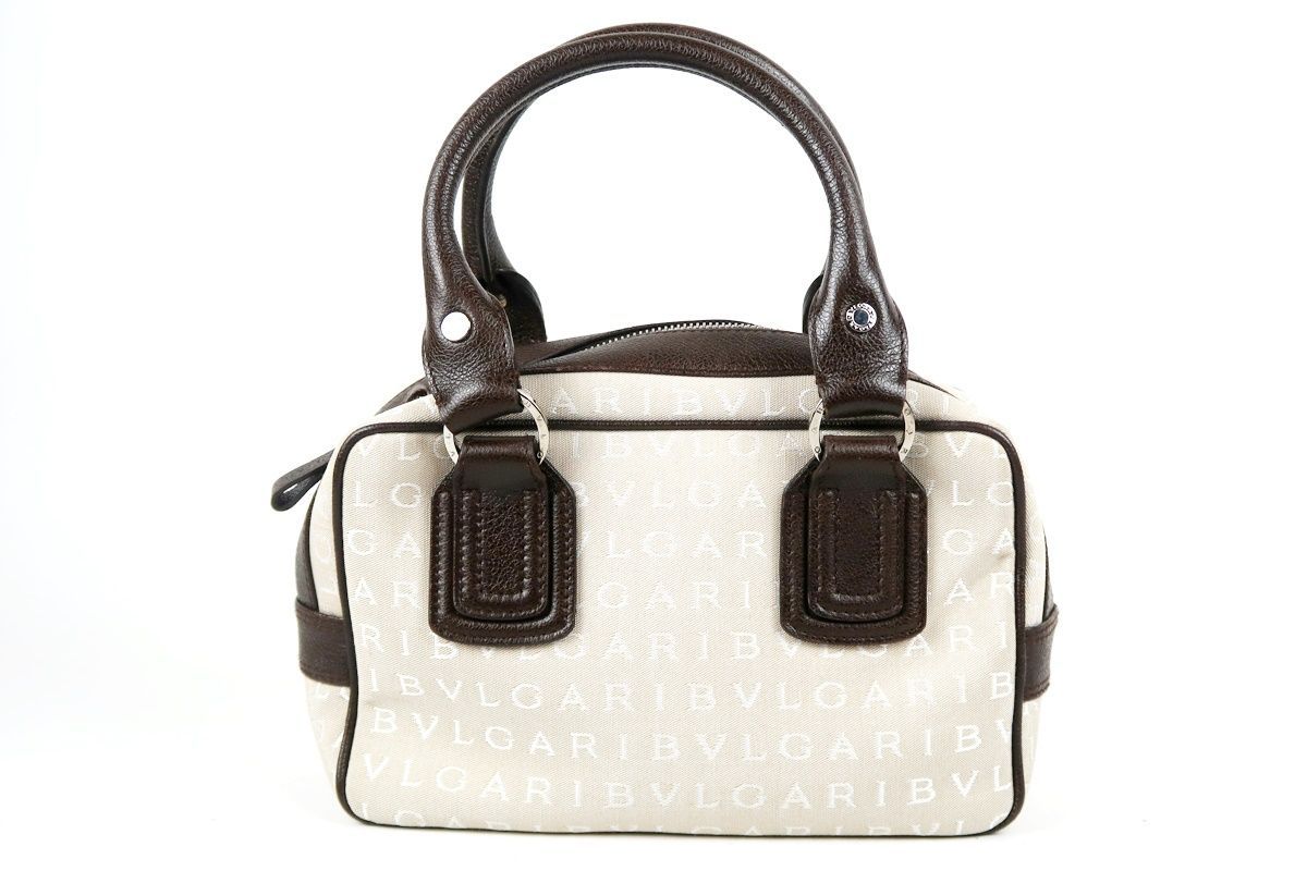 【超美品】BVLGARI ブルガリ ロゴマニア ハンドバッグ キャンバス×レザー【TE59】