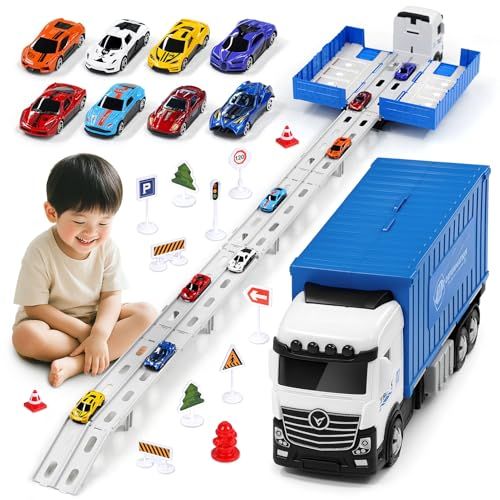 Joyreal 車 おもちゃ - 建設車両セット 1台収納車 6台ミニカーセット 車 玩具 はたらくくるま 3 4 5 6歳 働く車 子供 男の子 女の子 誕生日 プレゼント 子供 の 車 おもちゃ 知育玩具ｍａ