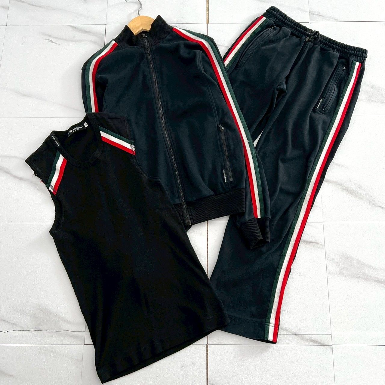 希少✨DOLCE&GABBANA ドルチェアンドガッバーナ スリーピースセットアップ スウェット ジャージ トラックジャケット パンツ タンクトップ パーカー トリコロール 44