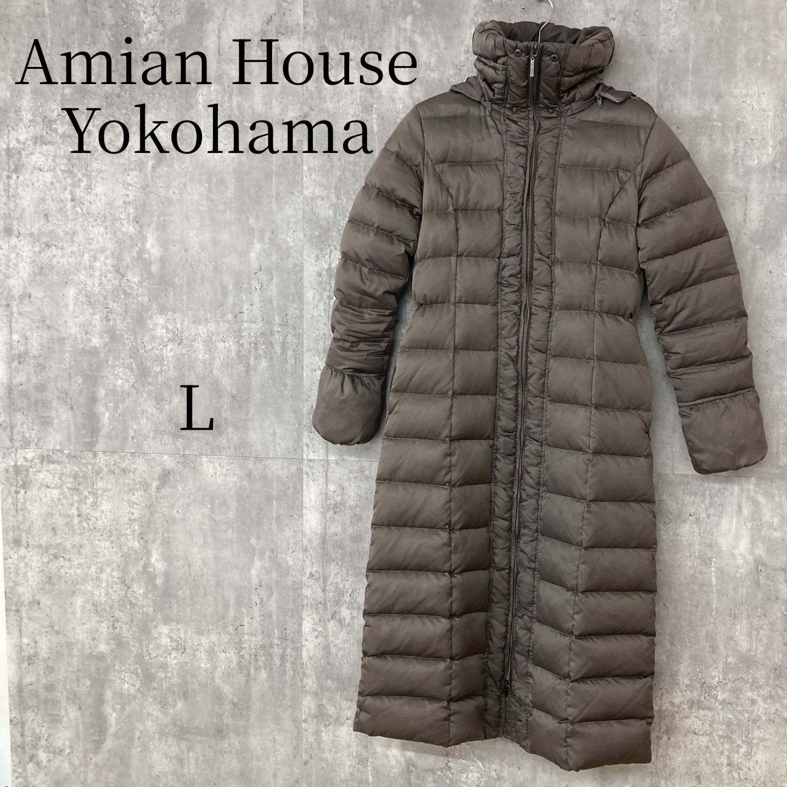 Amian House Yokohama アミアンハウス Aライン ダウンジャケット 美シルエット 防寒 撥水 アウター 上着 レディース 冬物 婦人服 茶色 モカブラウン