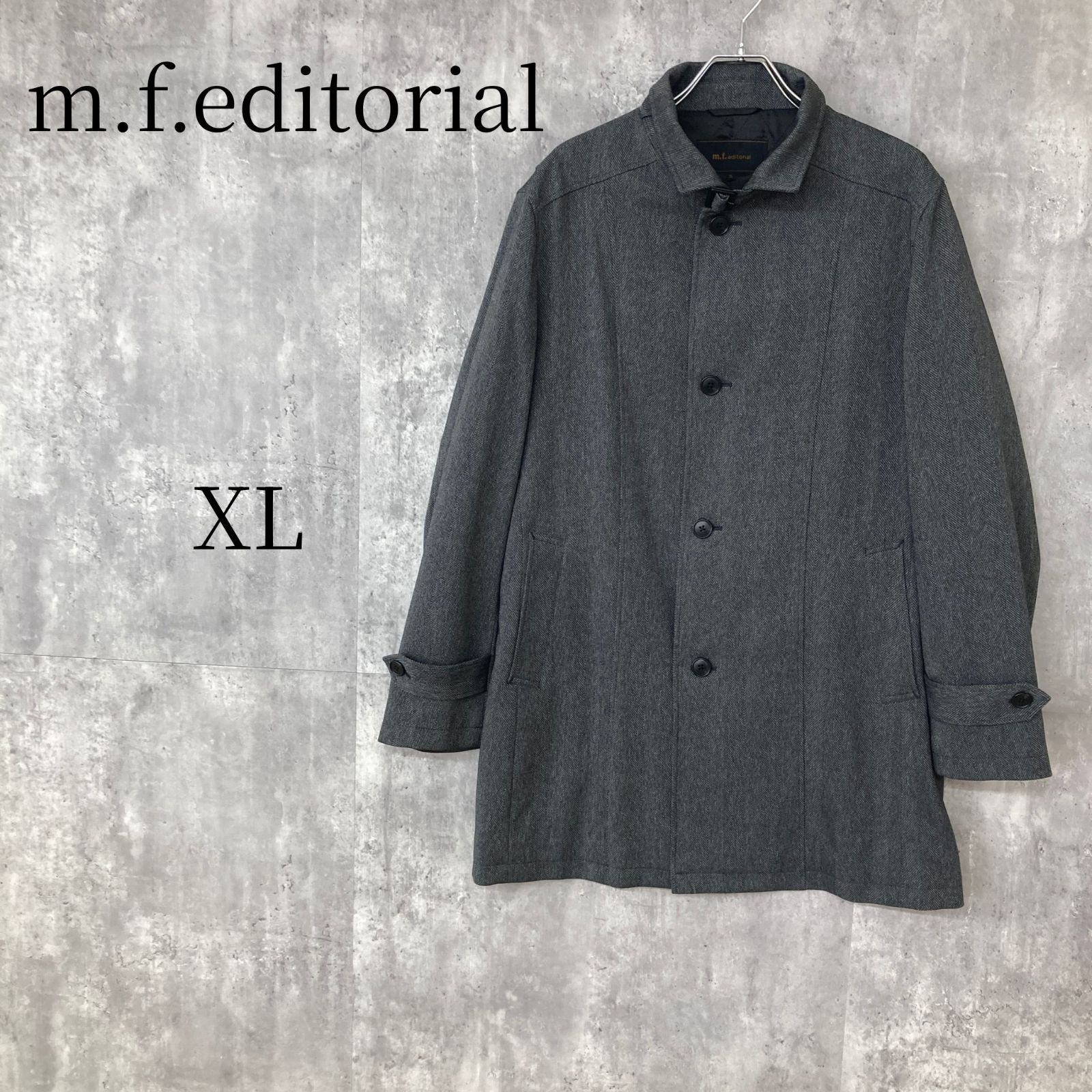 美品 エムエフエディトリアル ハーフコート ヘリンボーン XL グレー メンズ ビジネス カジュアル 春 秋 冬 紳士服 大きいサイズ 通勤 通学 m.f.editorial