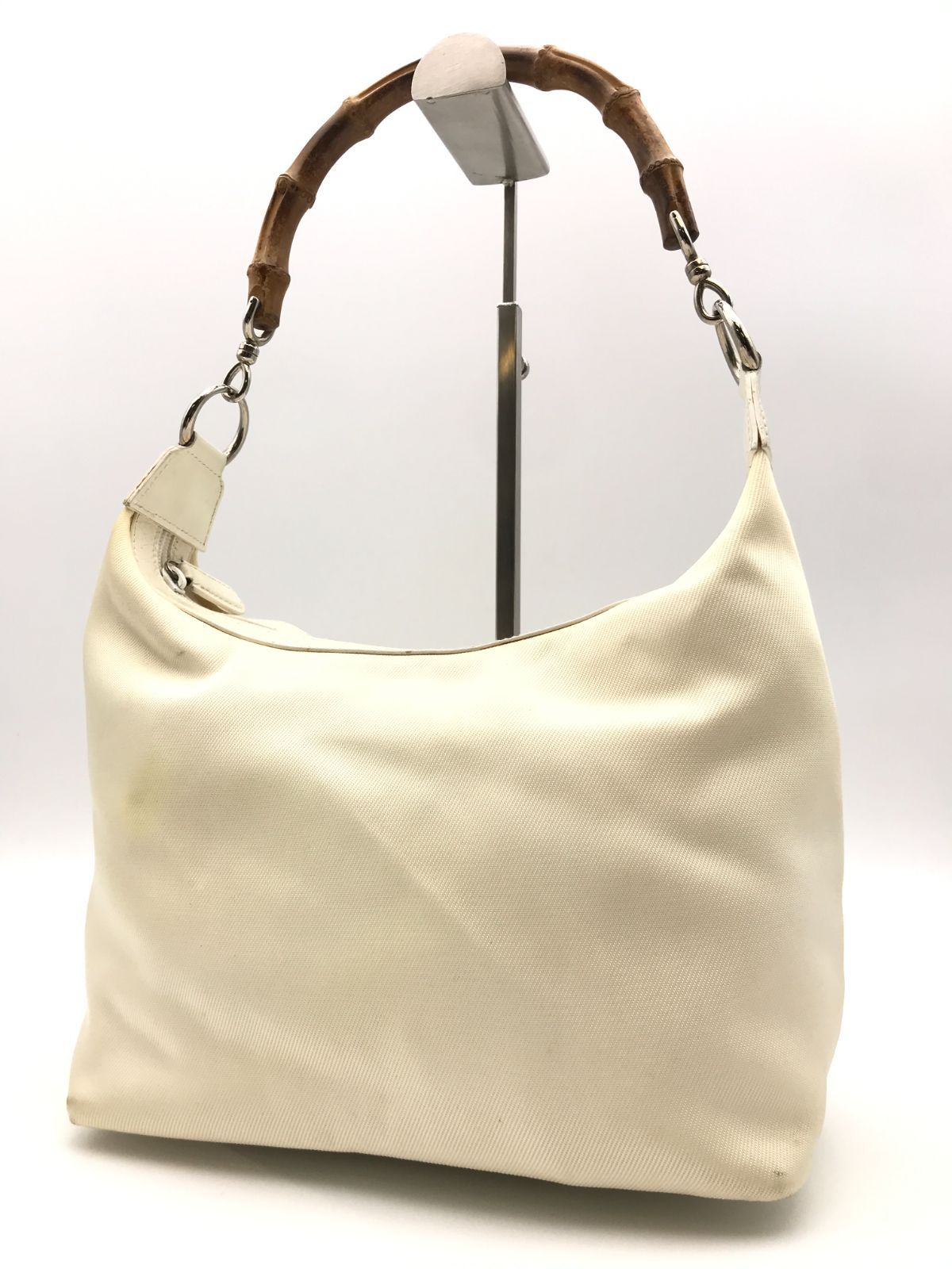 GUCCI　グッチ　ショルダーバッグ　ワンハンドル　バンブー　肩掛け　ナイロン×パテント　アイボリー系　2127