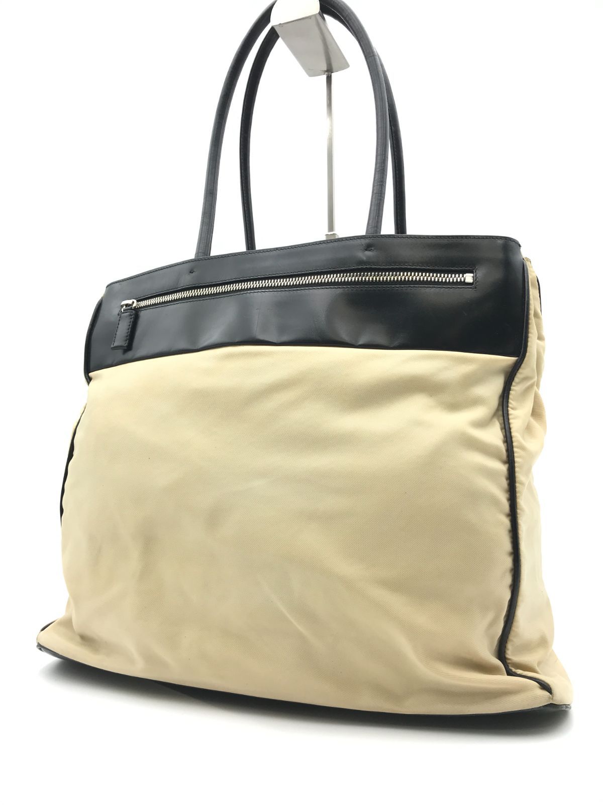 PRADA プラダ トートバッグ 三角ロゴ ナイロン×レザー ベージュ