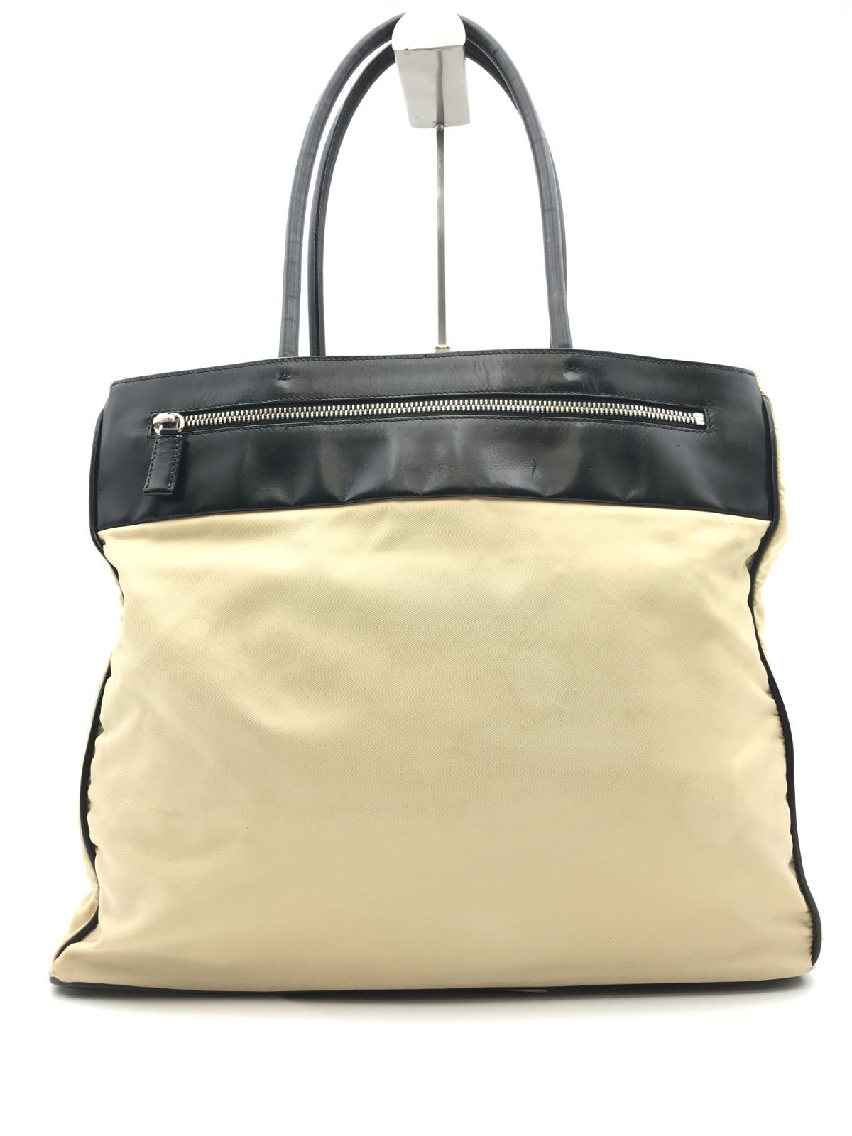 PRADA プラダ トートバッグ 三角ロゴ ナイロン×レザー ベージュ