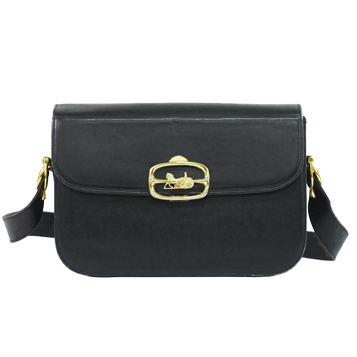 本物 セリーヌ CELINE 馬車金具 ショルダーバッグ レザー ブラック 