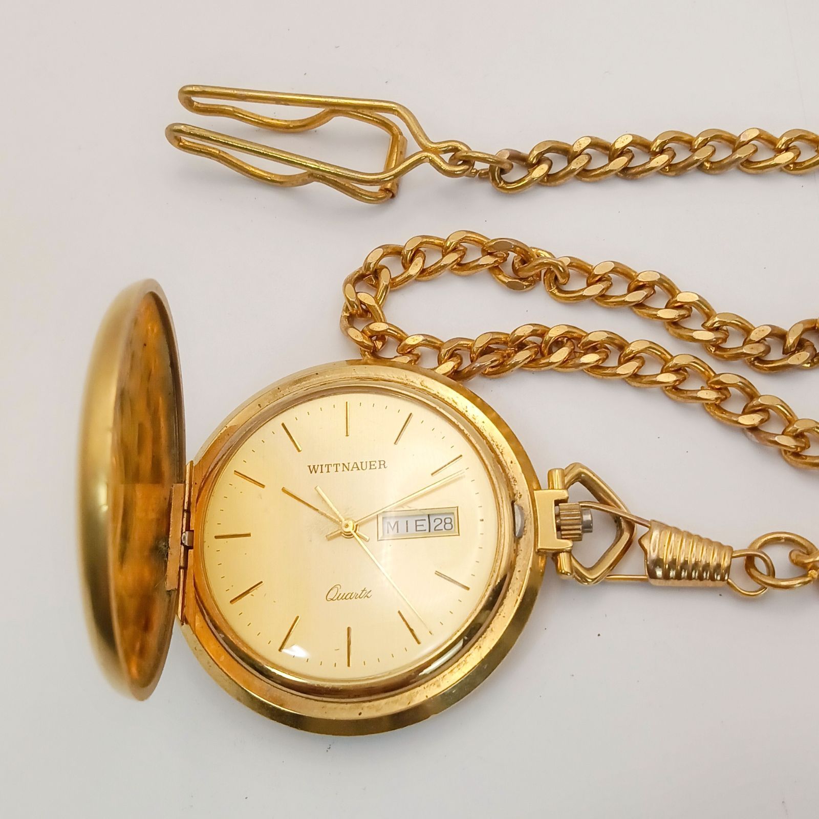 【稼働 良品】0528-6 WITTNAUER ウィットナー 懐中時計 クォーツ ゴールドカラー