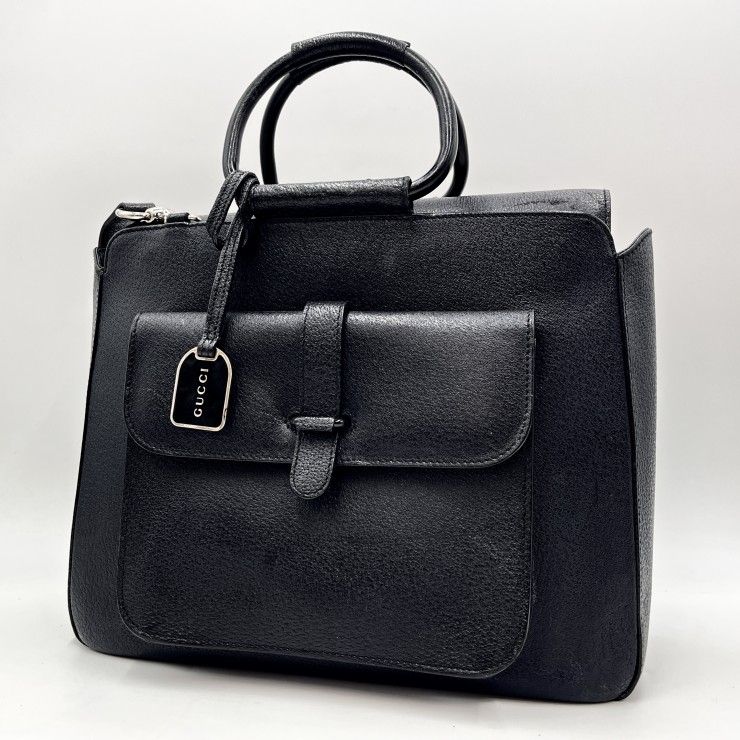 GUCCI（グッチ）2WAY ハンドバッグ ショルダーバッグ ブラック レザー メタルハンドル シルバー金具 レディース【中古】
