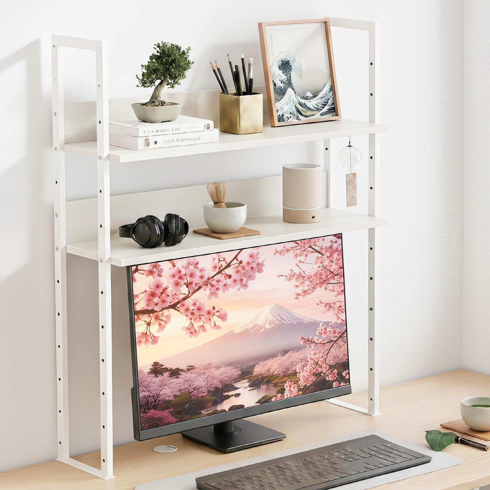 デスク上置き棚 クランプ式 2段 机上ラック 幅78cm 奥行22cm 高さ90cm 高さ調整可能 卓上ラック 書類 ファイル 収納 デスクボード 後付け 取付簡単 モニター台対応 デスク周り 収納 学習 在宅ワーク オフィス用ts d1a305ef