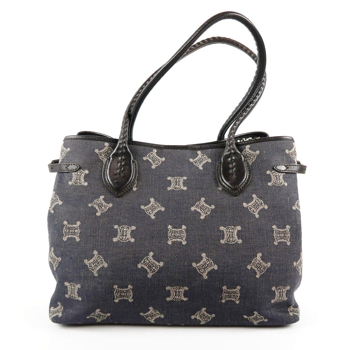 【美品】CELINE セリーヌ ブギー マカダム デニム×レザー ハンド トートバッグ ブルー系 ブランド鞄【UL28】