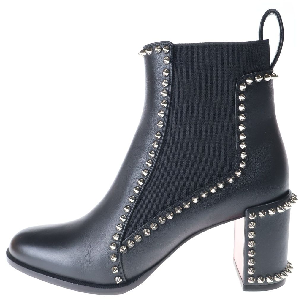 CHRISTIAN LOUBOUTIN (クリスチャンルブタン) アウトラインスパイク70 ヒールブーツ スタッズ ブラック カーフレザー #37 3210964