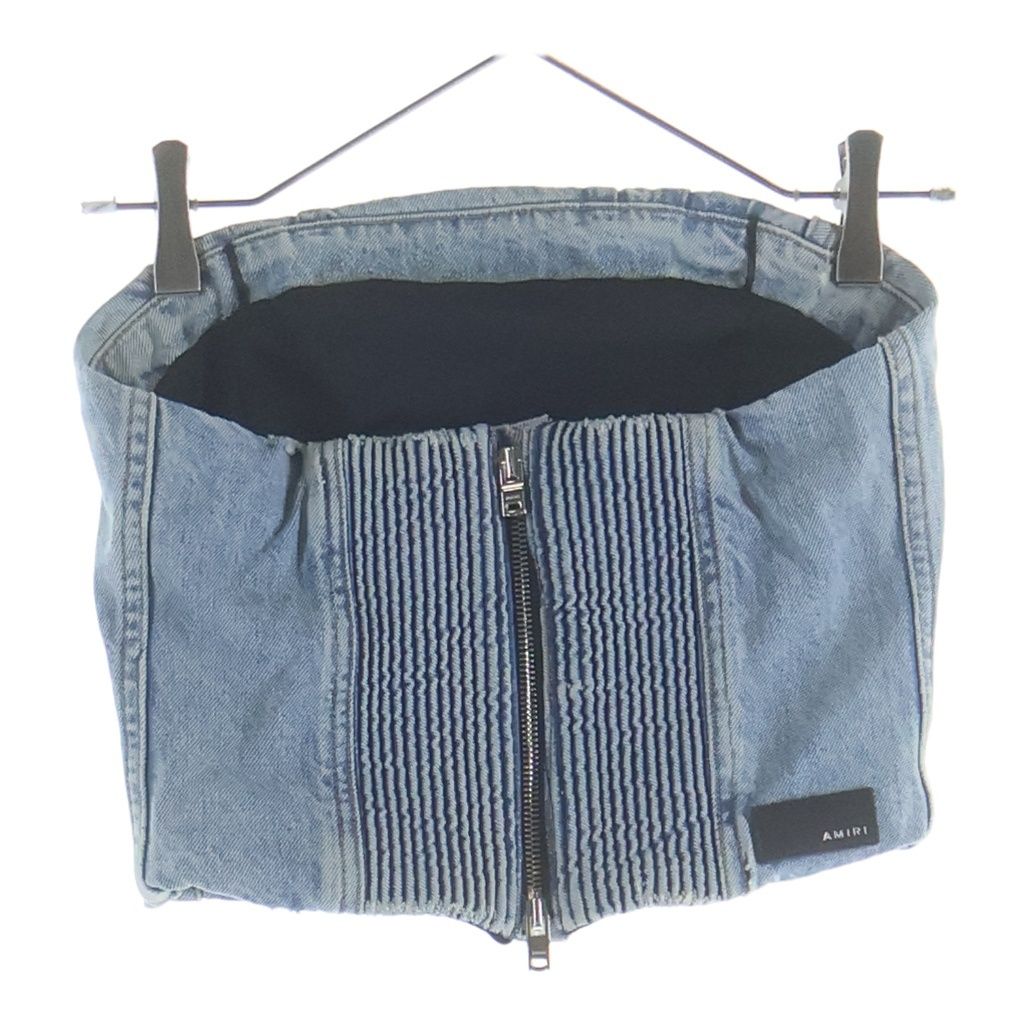 AMIRI (アミリ) 24SS MA DENIM BUSTIER フェード加工 バックロゴパッチ刺繍 デニムビスチェ ベスト レディース インディゴ