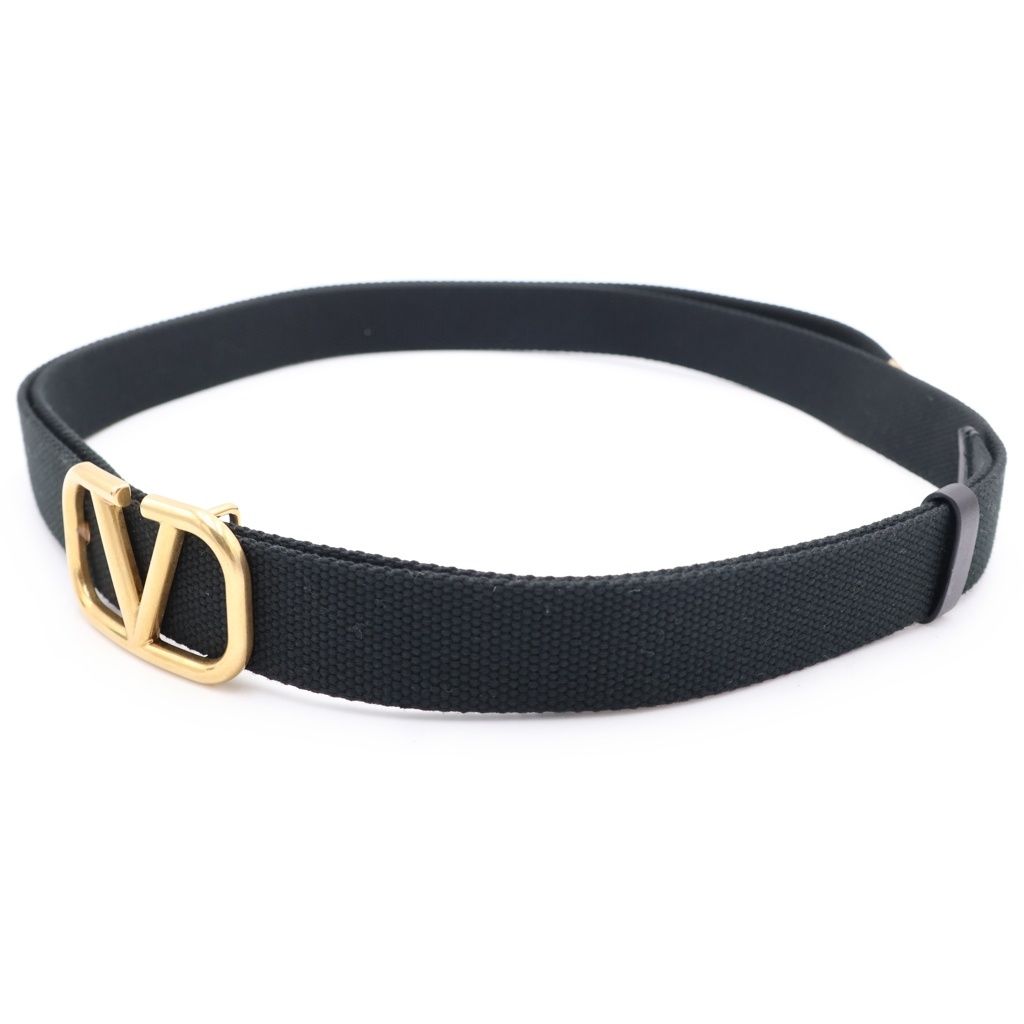 VALENTINO (ヴァレンティノ) V LOGO FABRIC BELT Vロゴ ファブリックキャンバスベルト ブラック/ゴールド