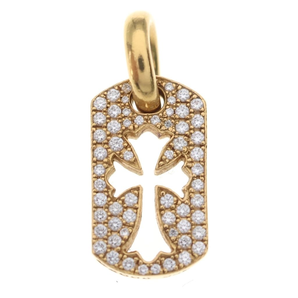 CHROME HEARTS (クロムハーツ) 22K DT TNY CO CRS P/DIA タイニーカットアウトクロス ドッグタグ PAVEダイヤ ペンダントトップ ゴールド BCA041