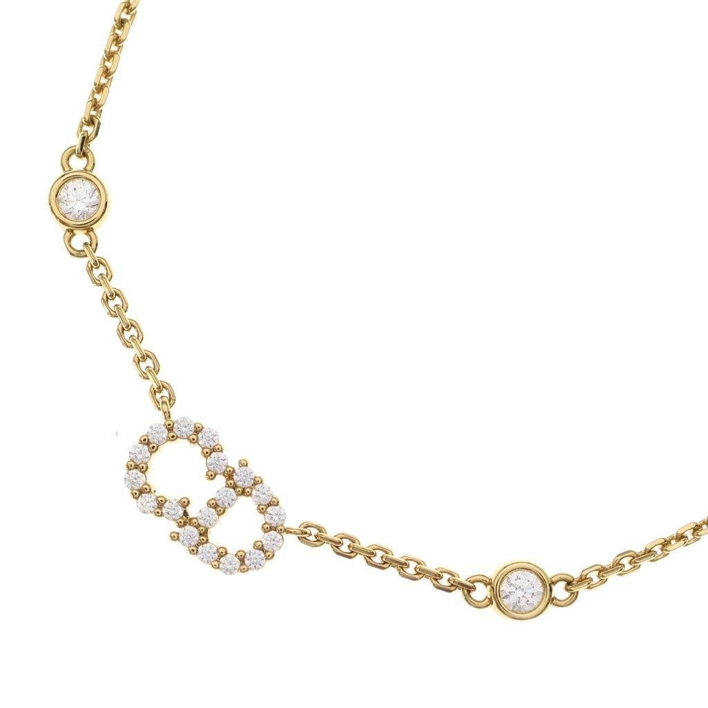 Christian Dior (クリスチャンディオール) CDロゴ ラインストーン フェイクパール ネックレス ゴールド