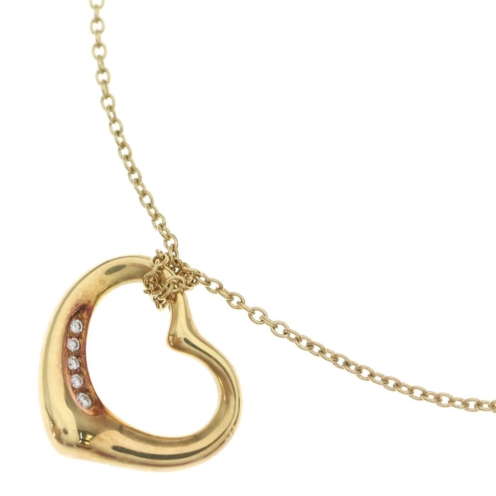 TIFFANY & Co. (ティファニー) オープンハート ダイヤ ネックレス ペンダント チェーン ゴールド 750YG 4g