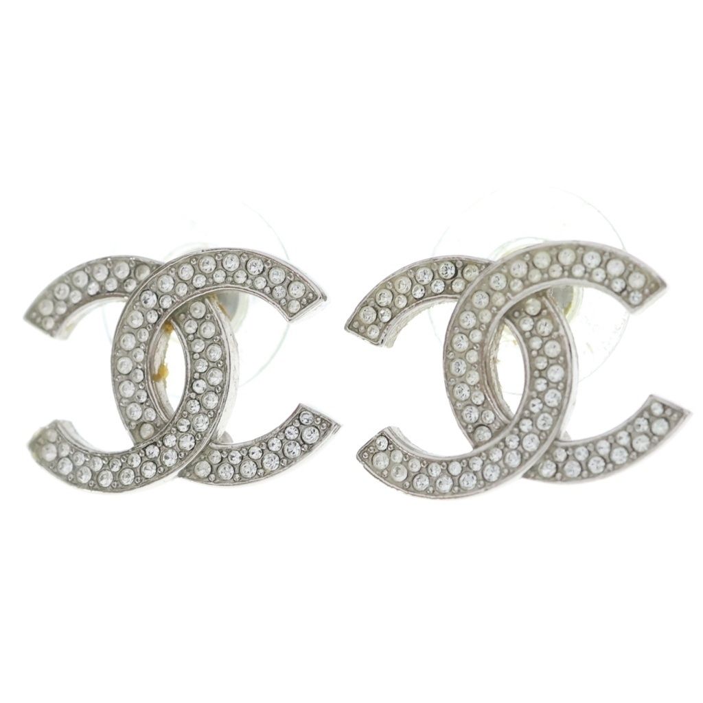 CHANEL (シャネル) ココマーク ラインストーン スタッドピアス シルバー B20