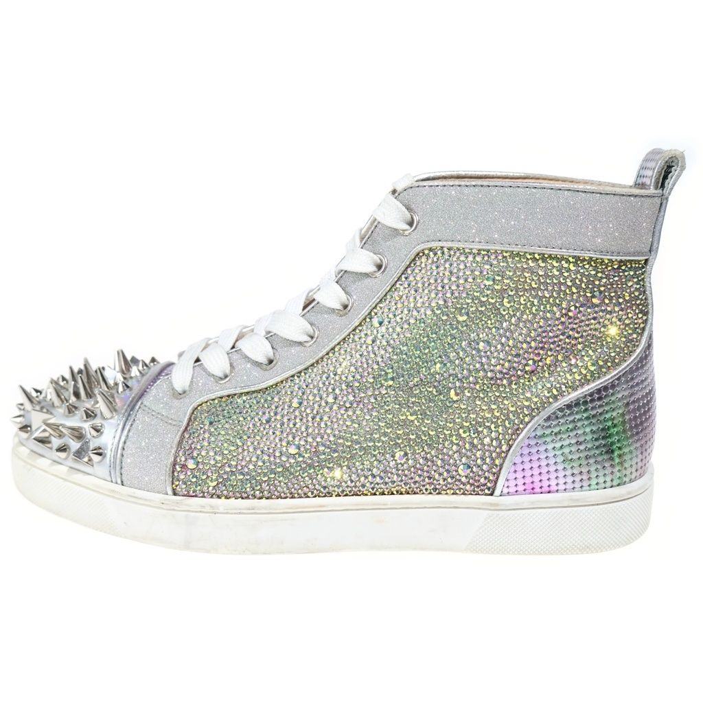 CHRISTIAN LOUBOUTIN (クリスチャンルブタン) ルゥスパイクス ラメ入り グリッター スタッズ レザーハイカットスニーカー シルバー