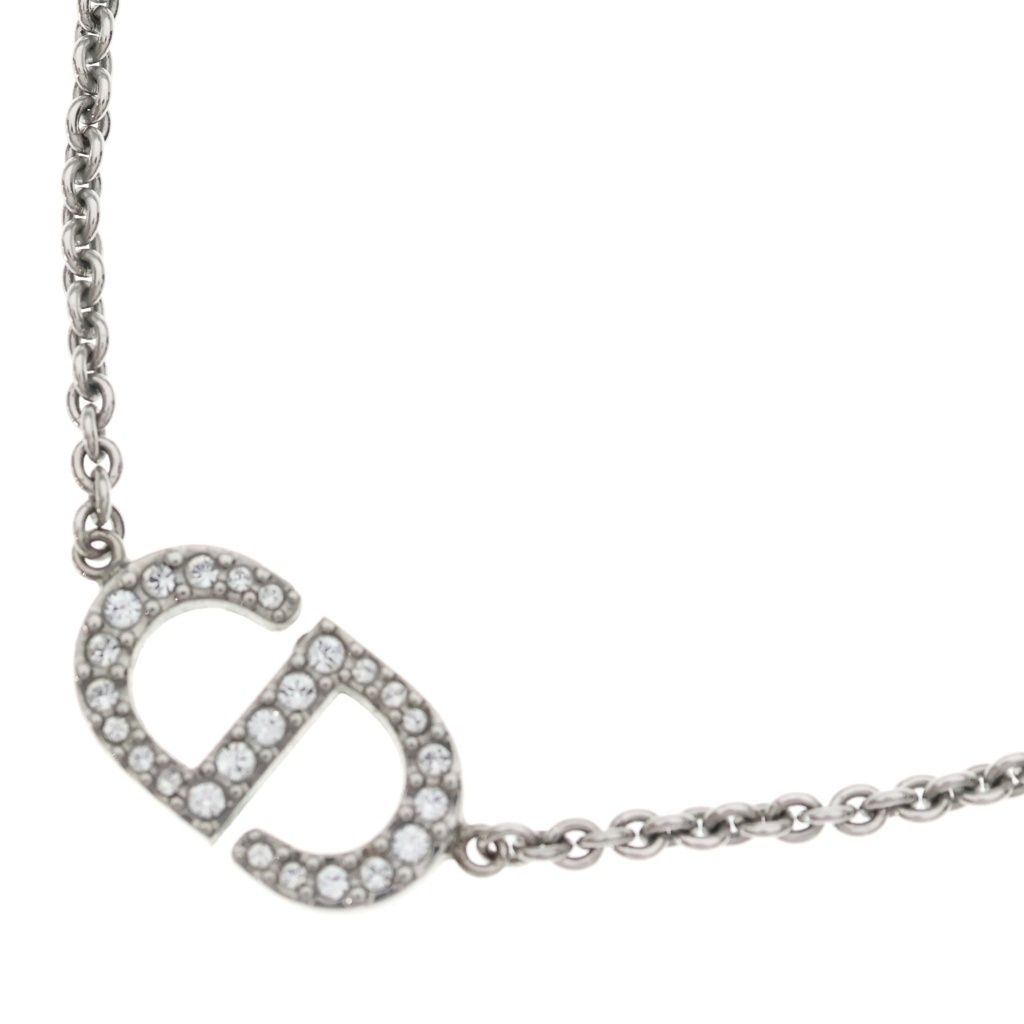 Christian Dior (クリスチャンディオール) Petit CDロゴ ラインストーン ネックレス ペンダント チェーン シルバー N2241WOMCY_D001