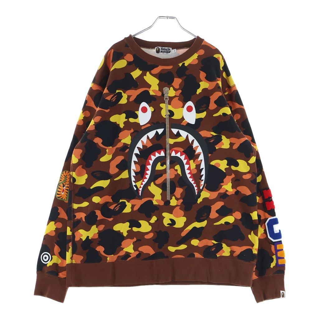A BATHING APE (アベイシングエイプ) 1ST CAMO SHARK CREWNECK SWEATSHIRT ファーストカモ シャーク クルーネックスウェットトレーナー ブラウン 001SWL801011M
