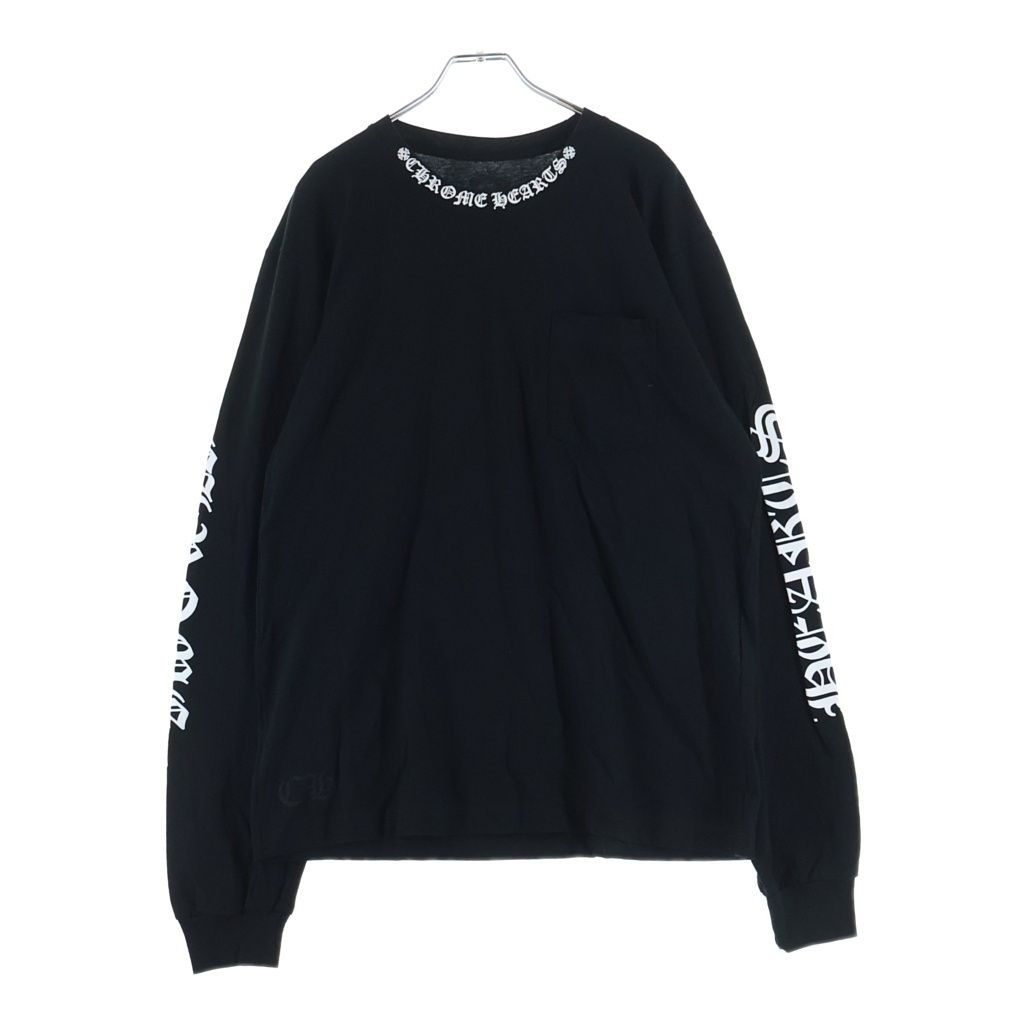 CHROME HEARTS (クロムハーツ) CH LS NECK LOGO ネックロゴプリント 袖ロゴ 長袖Tシャツ ロングスリーブカットソー ブラック