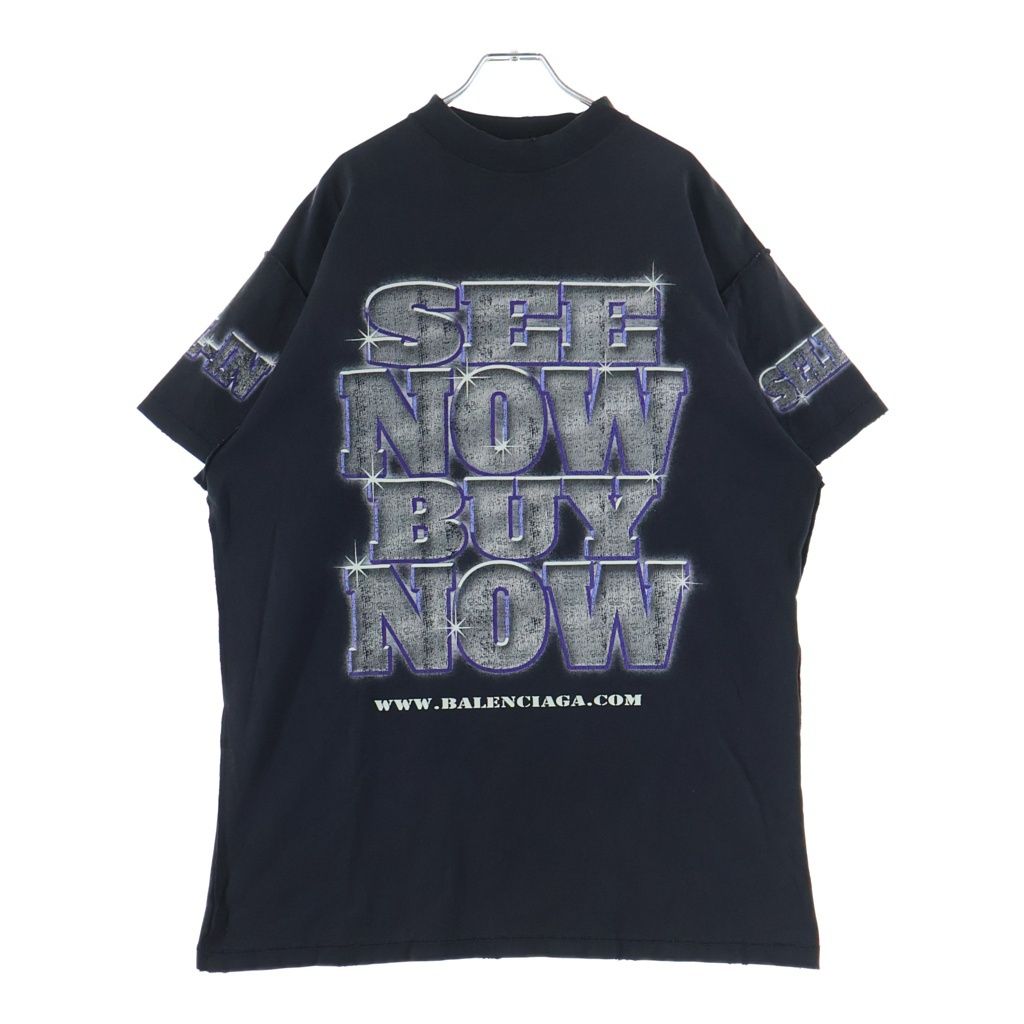BALENCIAGA (バレンシアガ) 24SS SEE NOW BUY NOW TEE ダメージ加工 プリント クルーネック 半袖Tシャツ カットソー ブラック 787358 TQVE8