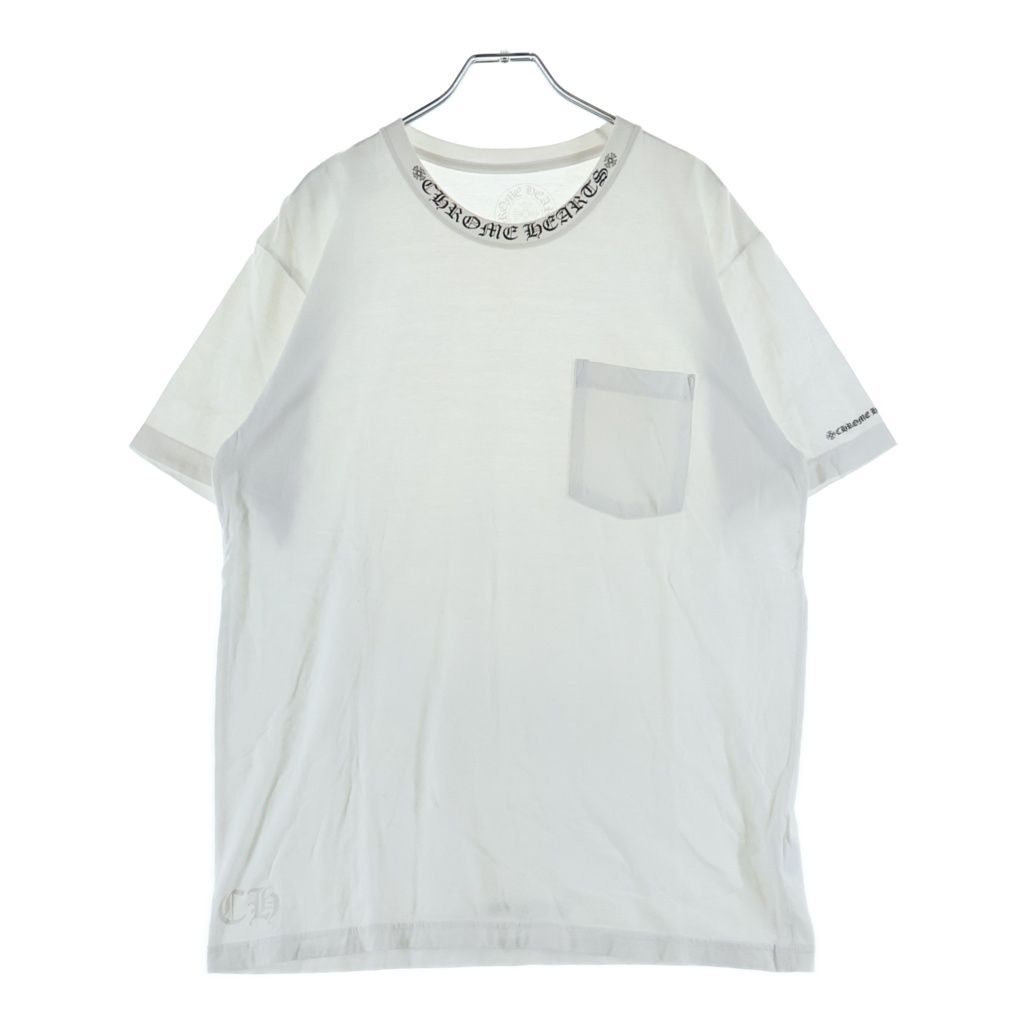 CHROME HEARTS (クロムハーツ) Neck Logo S/S Tee ネックロゴプリント クルーネック 半袖Tシャツ カットソー ホワイト