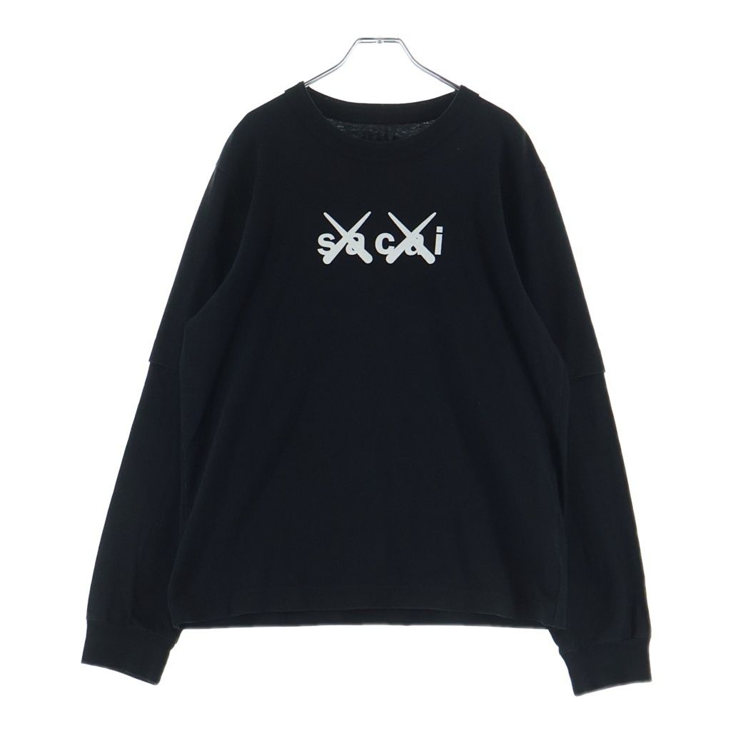 Sacai (サカイ) 21SS ×KAWS Flock Print Long Sleeve T-Shirt カウズ フロックプリント レイヤード クルーネック長袖Tシャツ カットソー ブラック 21-0287S