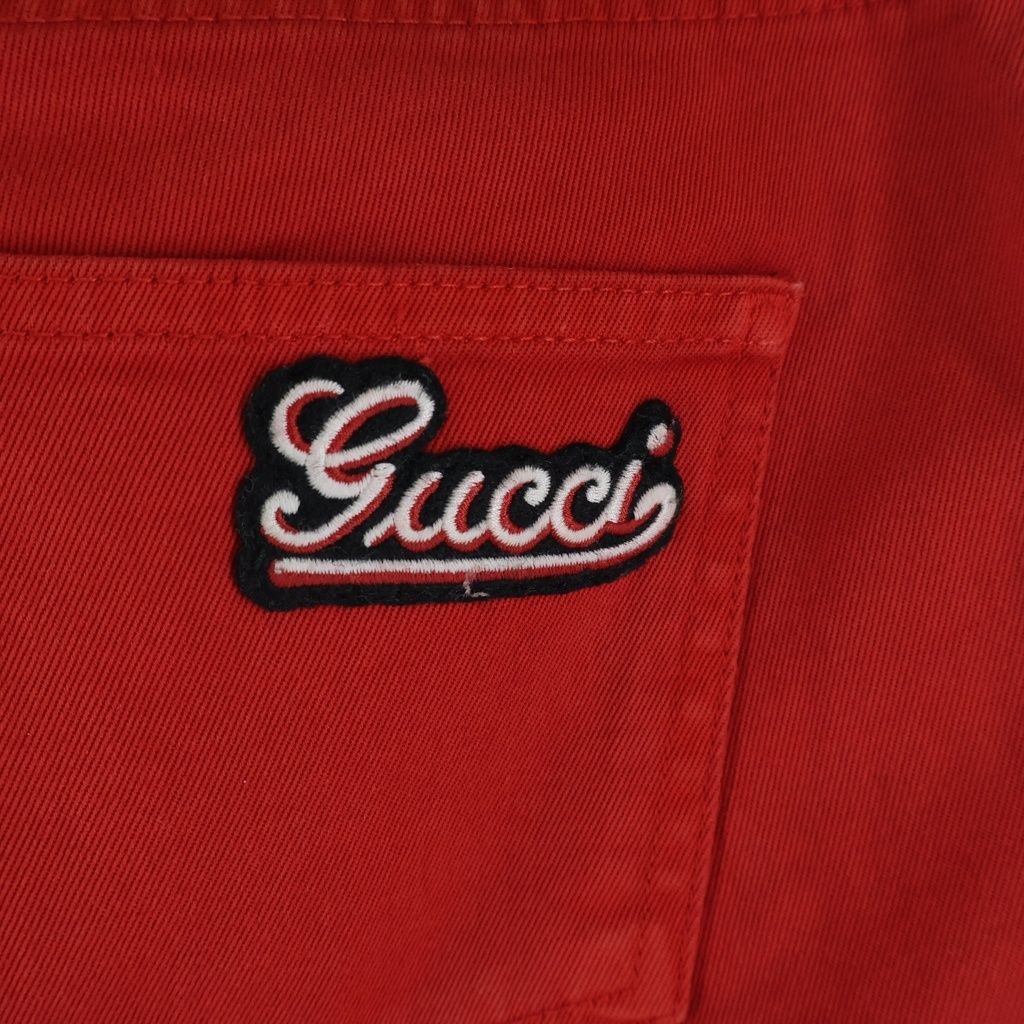 GUCCI (グッチ) Denim Pants レザーパッチ ロゴ刺繍 ストレッチデニム