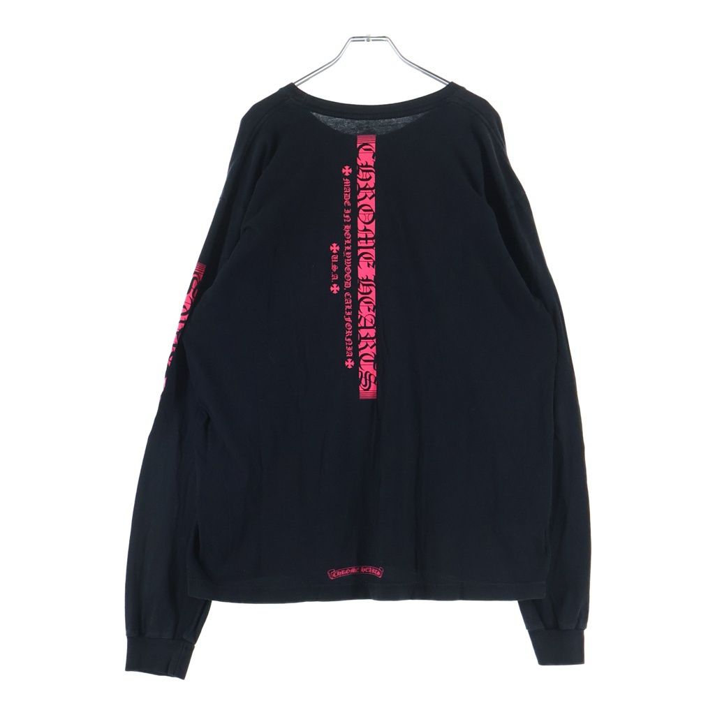 CHROME HEARTS (クロムハーツ) Neon Pink Stripe Logo ストライプロゴ プリント 長袖Tシャツ カットソー ブラック/ピンク