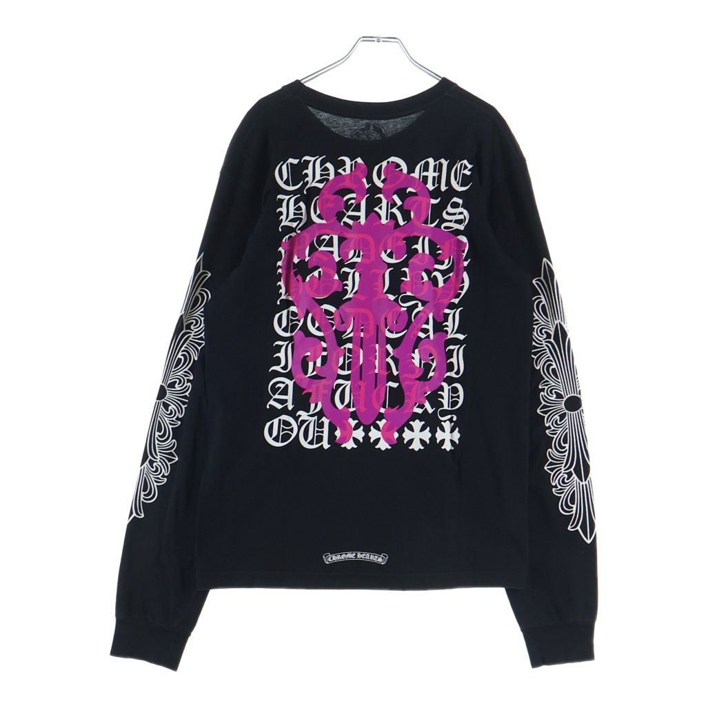 CHROME HEARTS (クロムハーツ) DAGGER EYE CHART ダガーアイチャート アームフローラルプリント 長袖Tシャツ カットソー ブラック