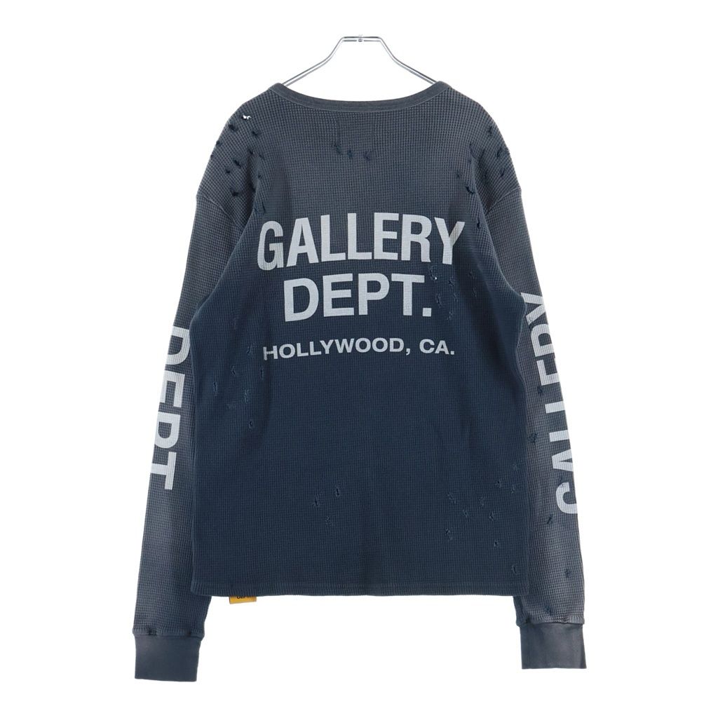 GALLERY DEPT. (ギャラリーデプト) URCLE LONG SLEEVE THERMAL T-SHIRT クラッシュ加工 サーマル クルーネック長袖Tシャツ カットソー ブラック