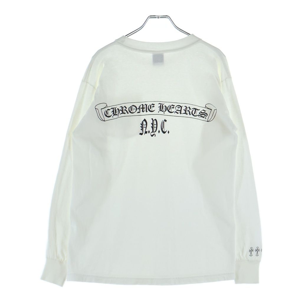 CHROME HEARTS (クロムハーツ) OLD L/S TEE NYC限定 セメタリークロス バックスクロールラベルプリント 長袖Tシャツカットソー