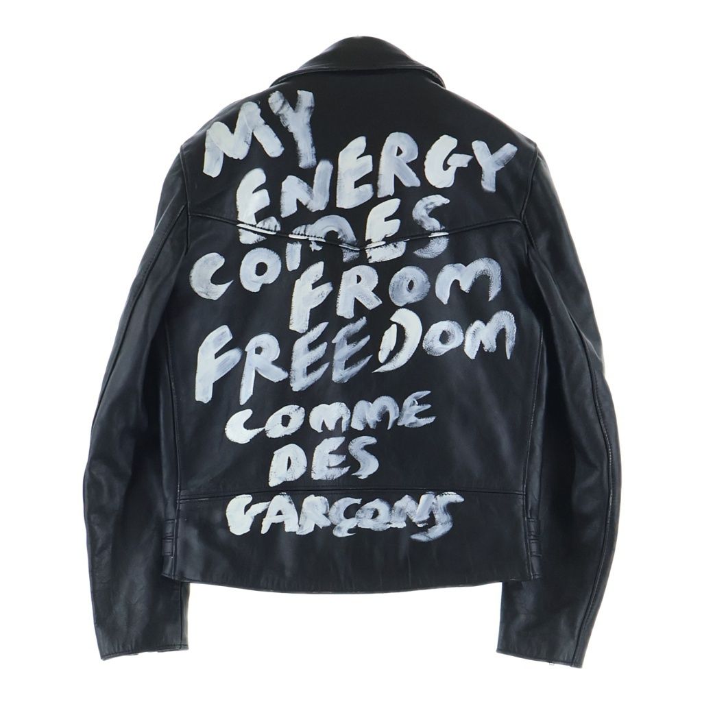 COMME des GARCONS (コムデギャルソン) 24AW AD2024 ×LEWIS LEATHERS ルイスレザー 青山限定 ペイント加工 カウハイド ダブルライダース レザージャケット ブラック KZ-J017