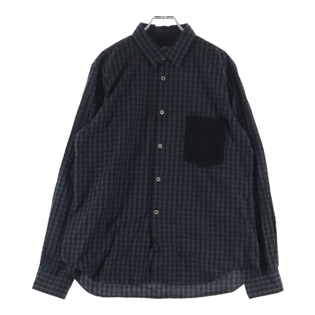 BLACK COMME des GARCONS (ブラックコムデギャルソン) フロントボアポケット 製品染 長袖チェックシャツ グレー 1K-B009