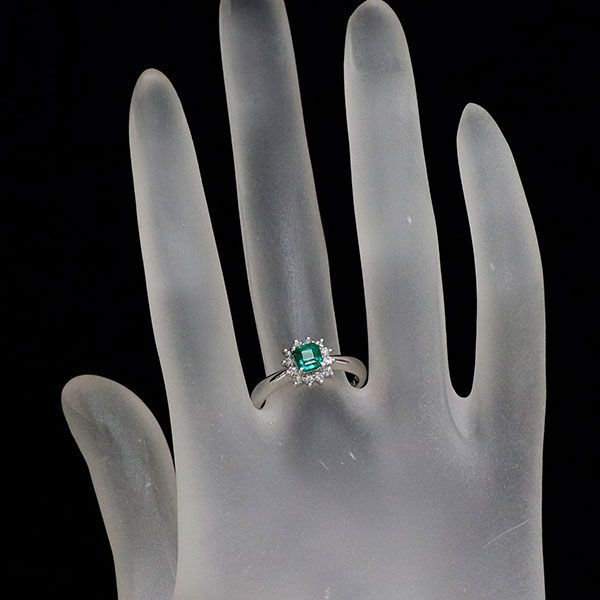 田崎真珠 Pt900 エメラルド ダイヤモンド リング 0.40ct D0.16ct