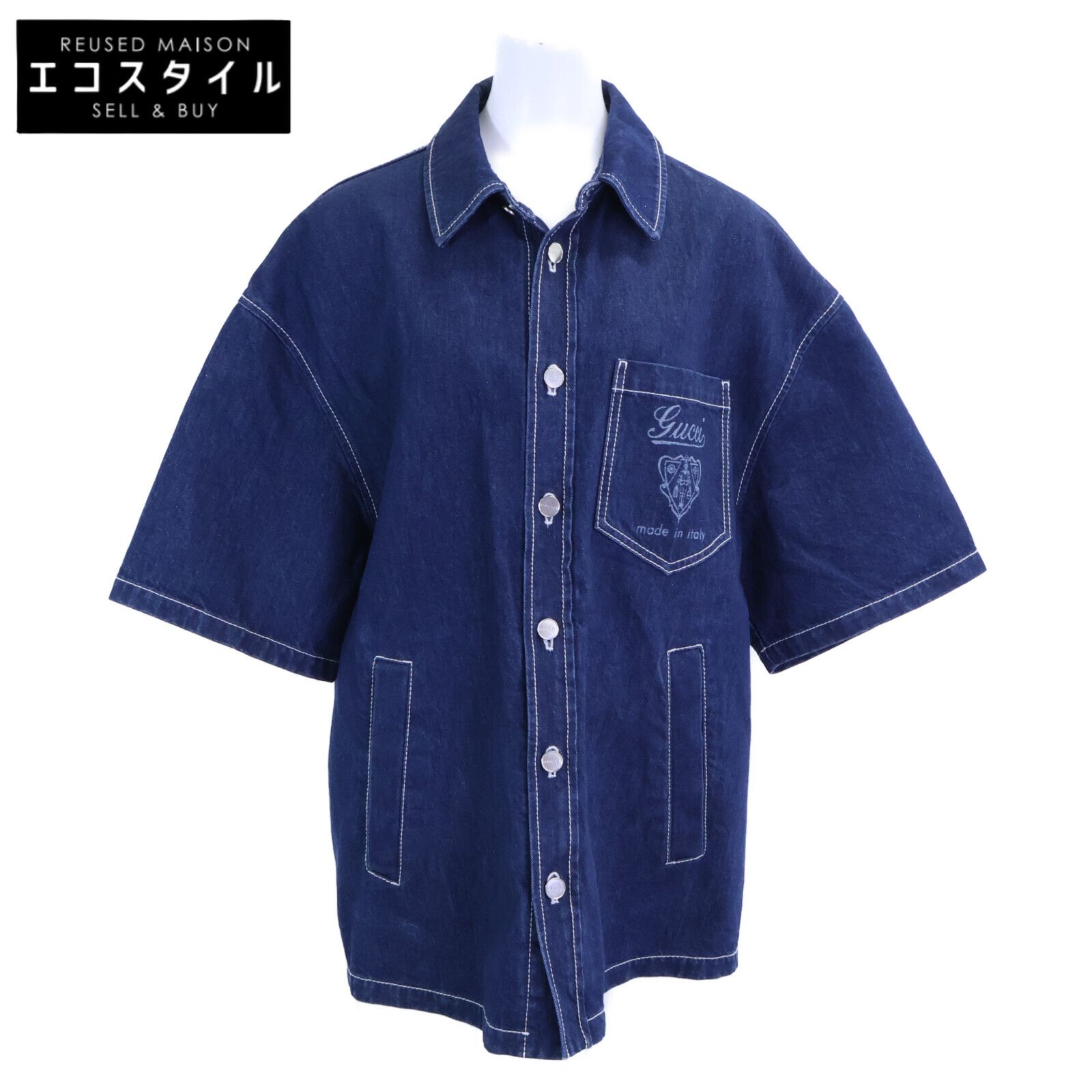 GUCCI　グッチ　【国内正規/25年製】815658 XDC6S 4032 レーザー 半袖デニムシャツ　46