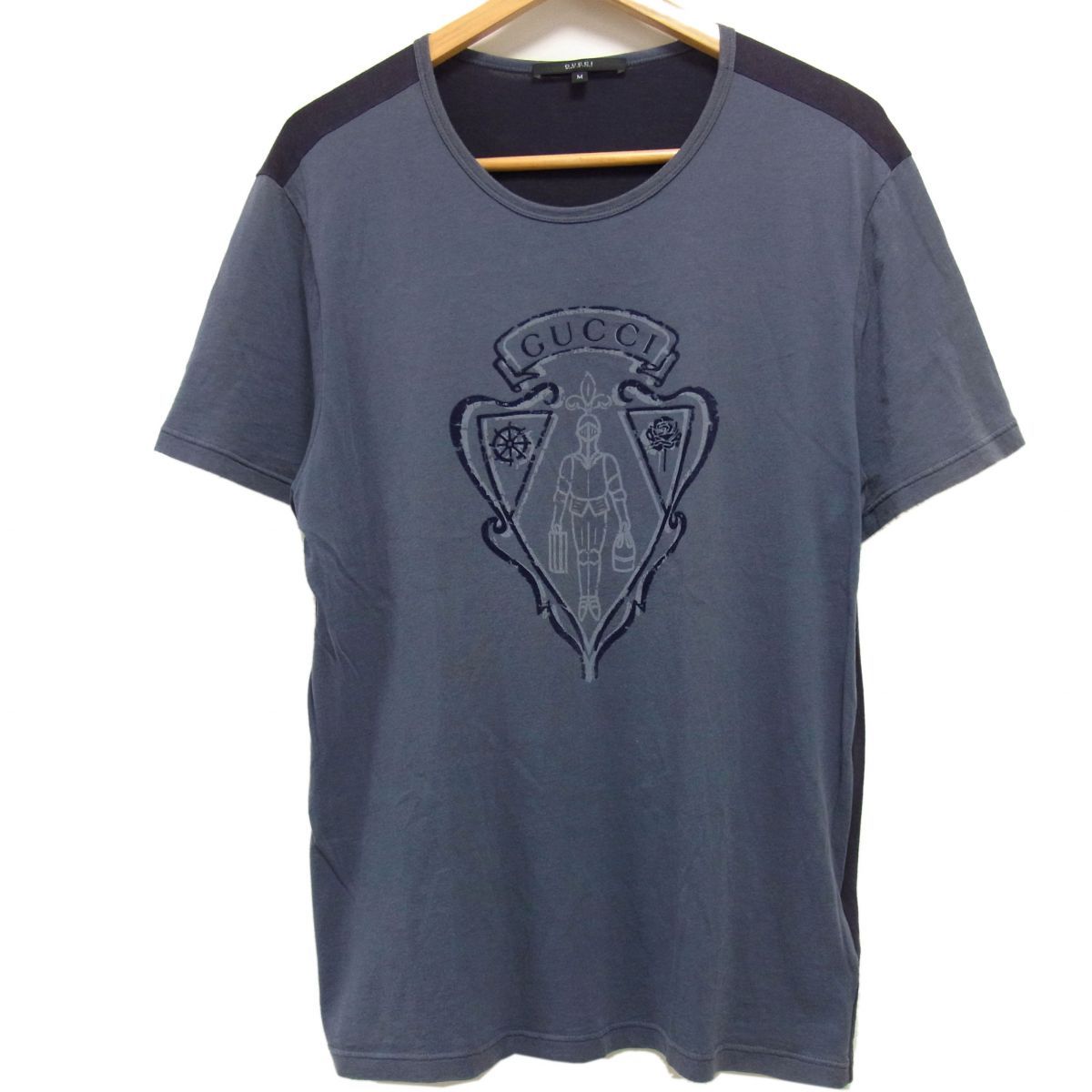 定価6万円☆GUCCI グッチ クレスト バイカラー Tシャツ ナイトシールド 騎士 紋章 ロゴ フロッキープリント カットソー 半袖 イタリア製