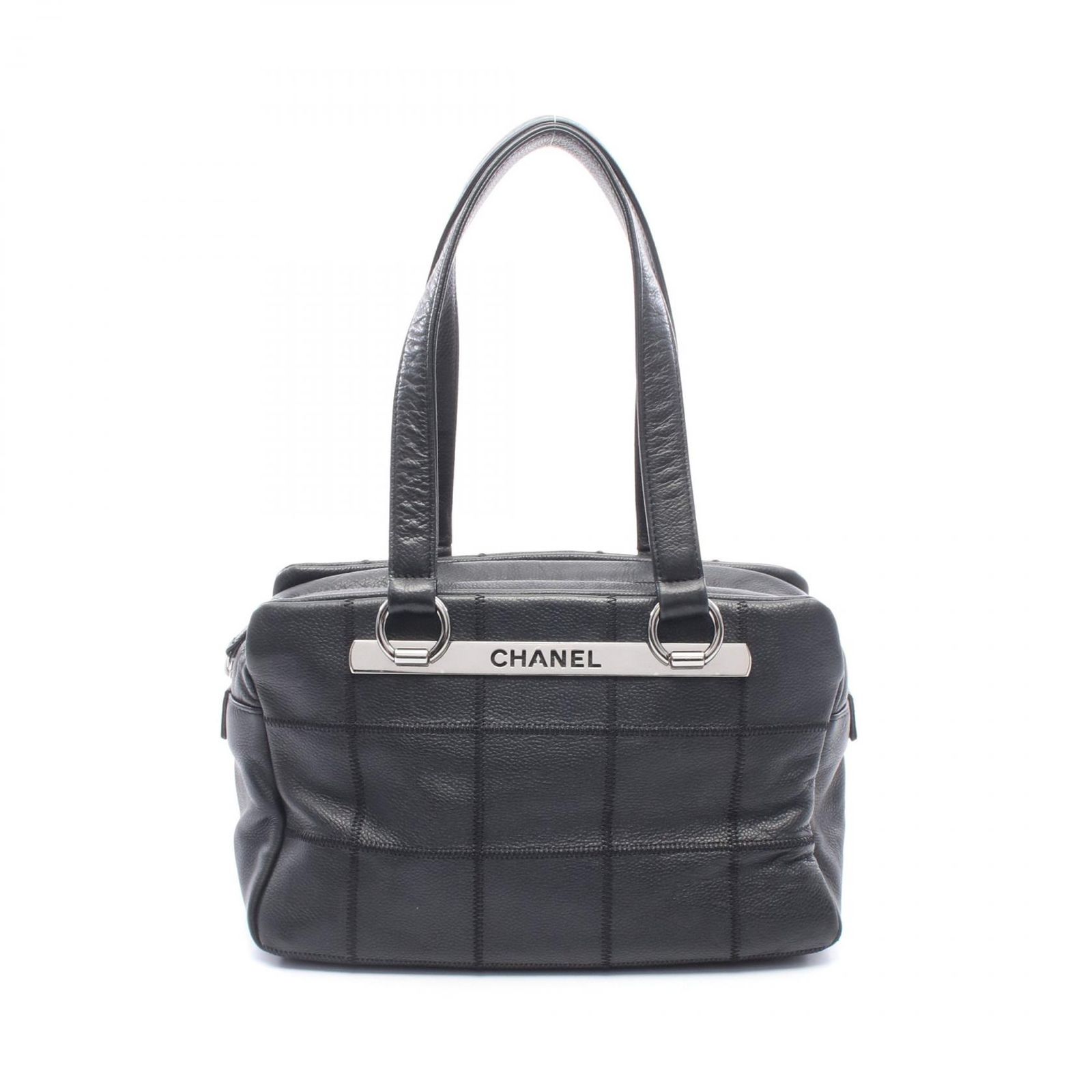 シャネル CHANEL ハンドバッグ チョコバー ブラック キャビアスキン(グレインドカーフ) チョコバー ボストンバッグ レディース Used B