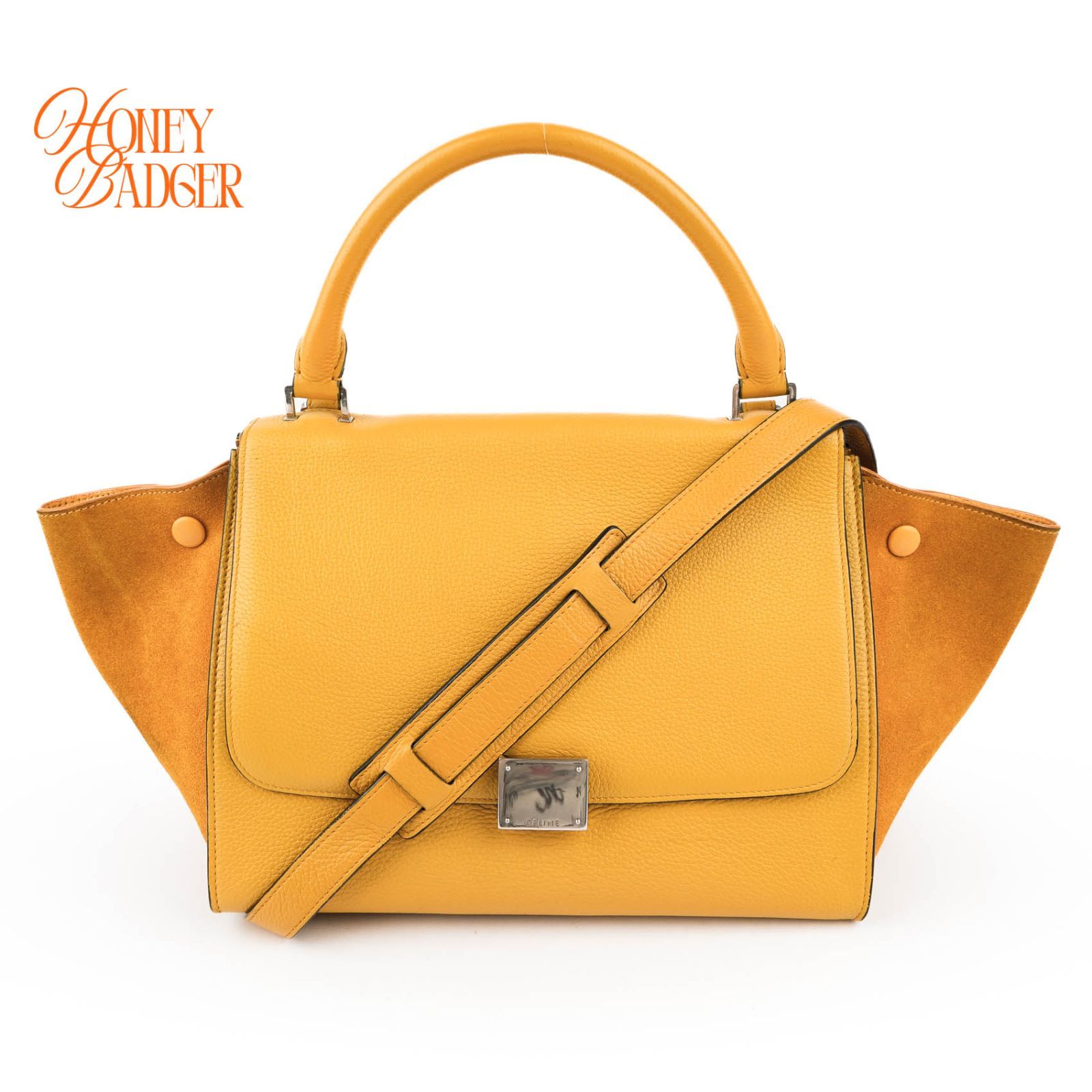 【中古】【美品】セリーヌ CELINE トラペーズ ミディアム 2WAY ハンドバッグ ショルダーバッグ グレインドカーフスキン スエード レザー イエロー 黄色 シルバー金具 レディース