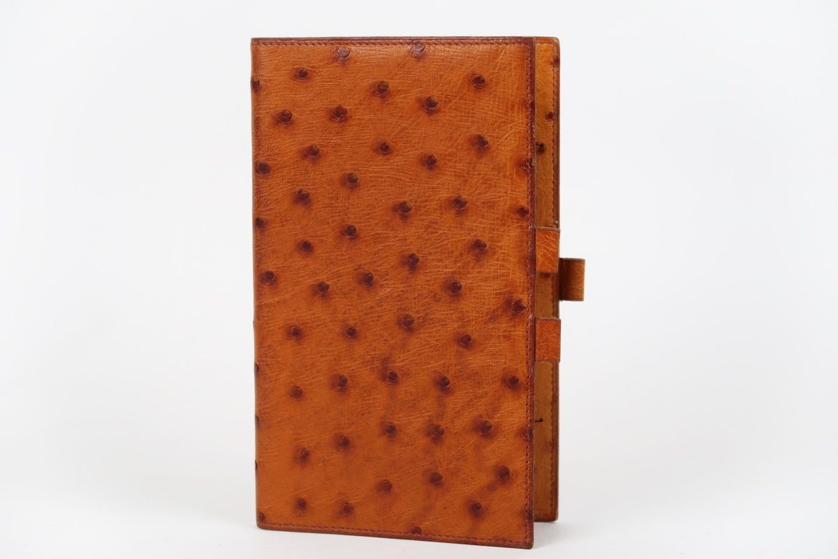 【美品】HERMES エルメス アジェンダ オーストリッチ □O刻印 手帳カバー 小物 ブラウン系【TA16】