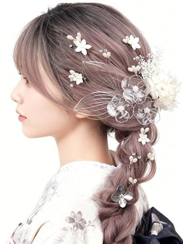 [NANA手作り]髪飾り ゴールド シルバー 造花 かすみ草 紫陽花 水引き 成人式 結婚式 卒業式 入学式 夏祭り 花火 浴衣 七五三 振袖ｍａ