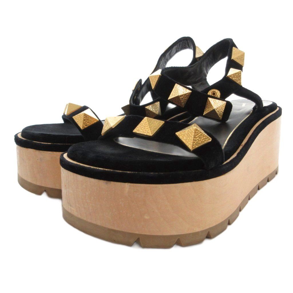 ヴァレンティノ ヴァレンチノ VALENTINO サンダル シューズ 厚底 スタッズ ベロア ストラップ 38 黒 ブラック ベージュ /FF ■GY57