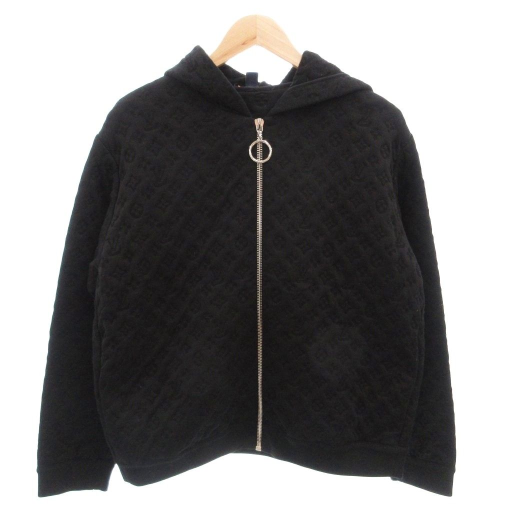 ルイヴィトン LOUIS VUITTON 3Dモノグラム パーカー フーディ 長袖 ジップアップ エンボス加工 L 黒 ブラック /FF ■GY57
